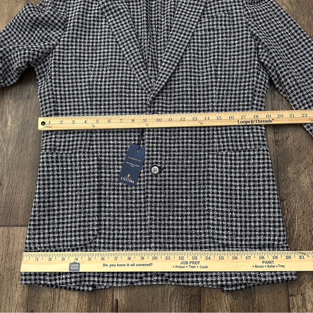 Stafford Classic Fit Sport Coat Blazer Jacket Men’s Size 40R Navy Check - Picture 9 of 15